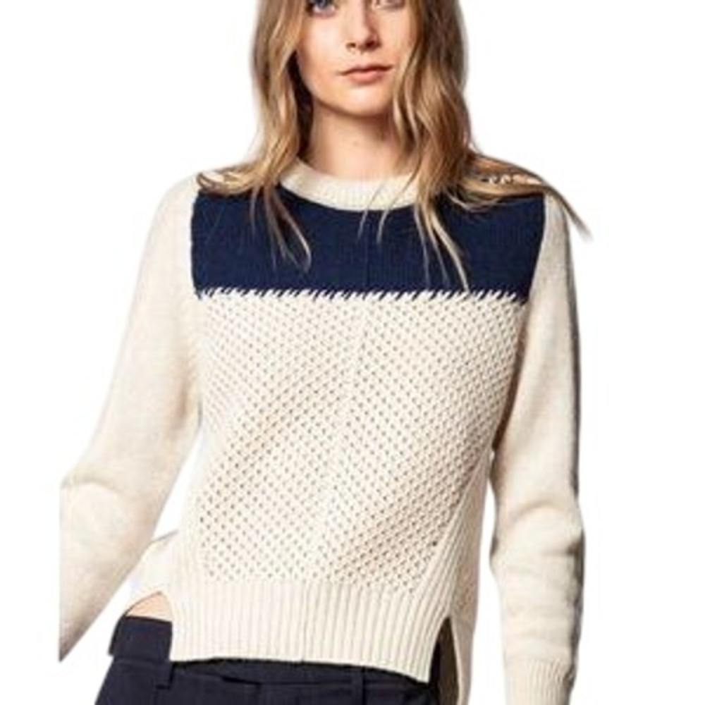 Zadig & Voltaire Rozenn Wool Cashmere Sweater Knit Cream Blue Womens Size Medium